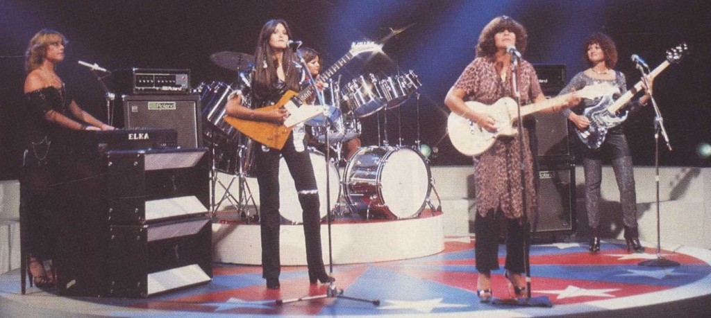 Clout 1978 (left-to-right): Glenda Hyam: vocals, keyboards; Jenni Garson: vocals, guitar; Ingi Herbst: drums; Cindy Alter: vocals, guitar; Lee Tomlinson: vocals, bass